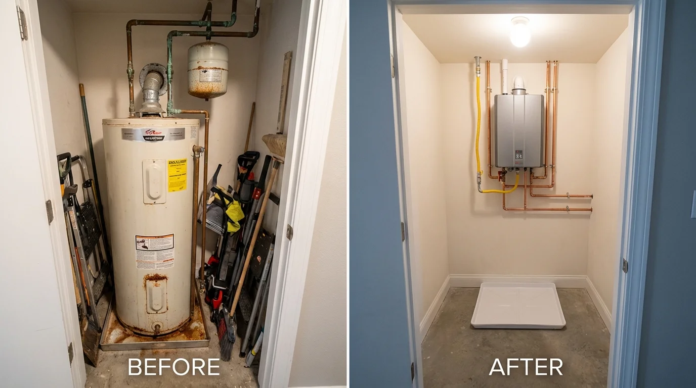 Tank water heater versus wall-mounted tankless unit comparison for North Smithfield, RI homeowners